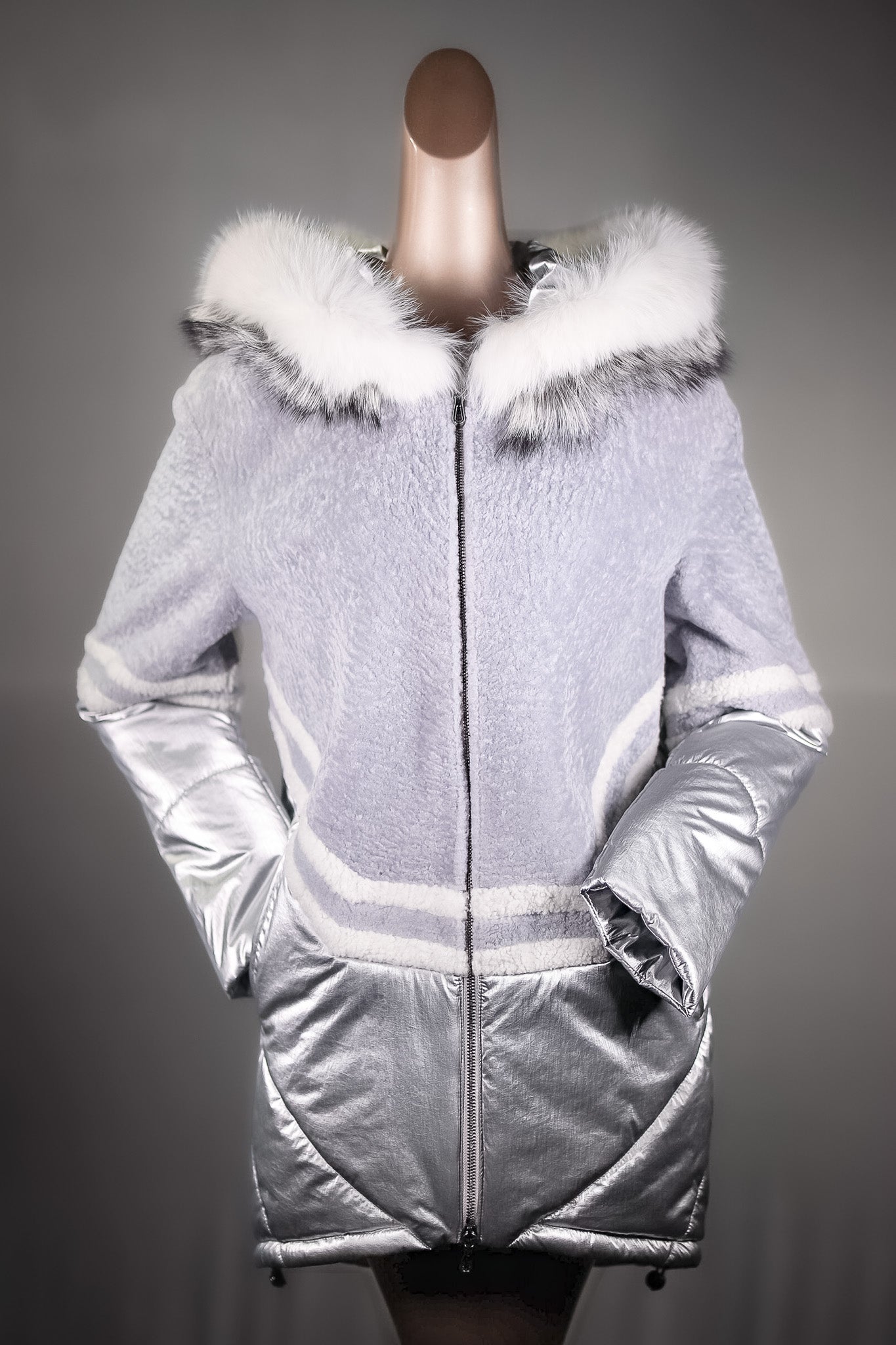 Silver shearling outlet jacket