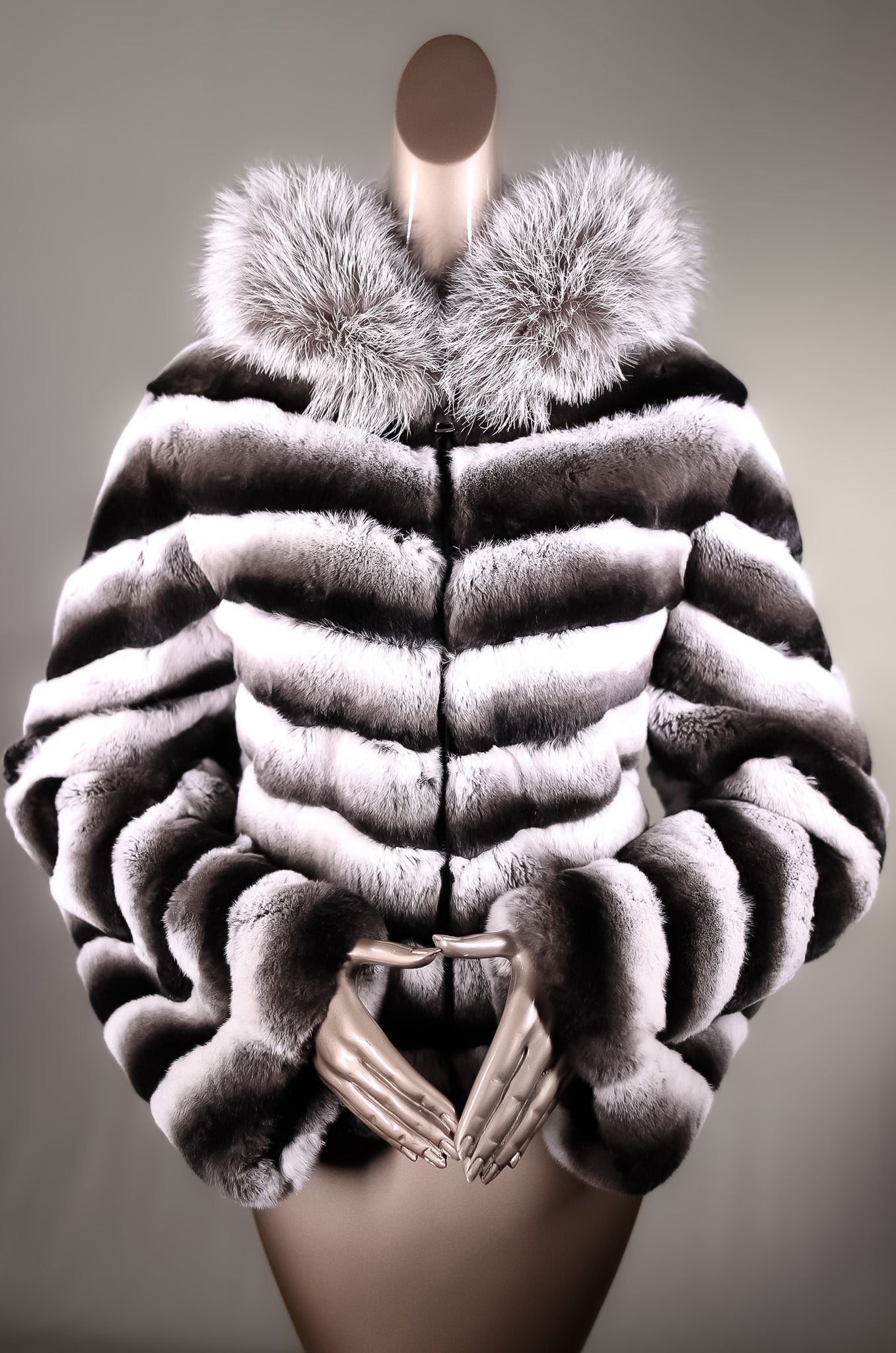 Reversible Chevron Rex Rabbit Fur Vest with Hood