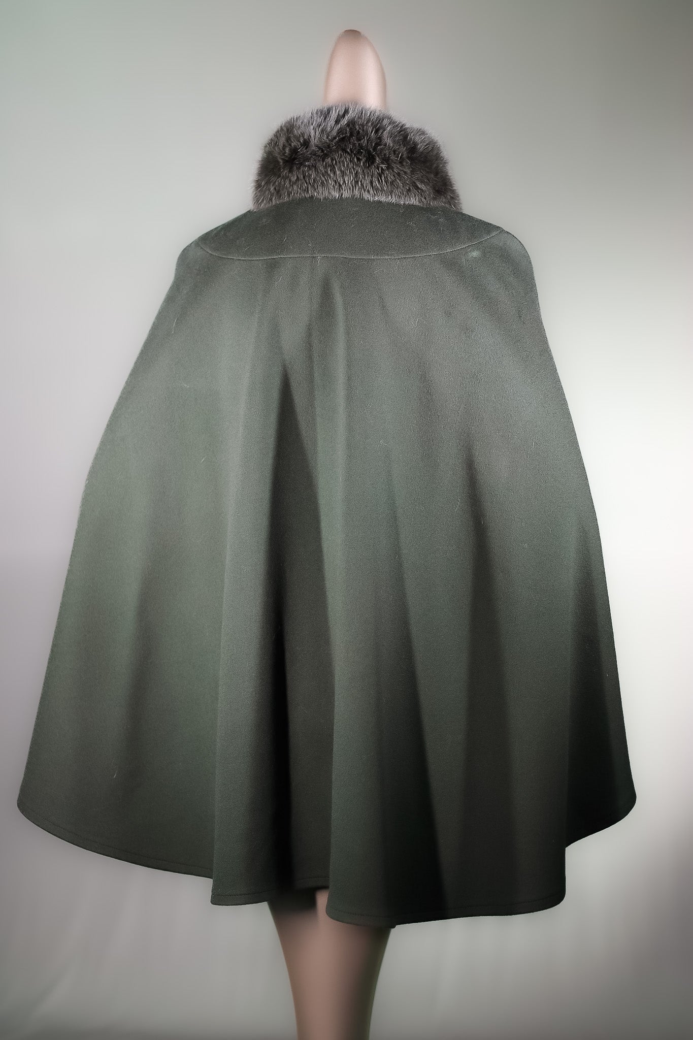 Italian Loro Piana Woven Wool Cape with Fox Collar and Cuffs