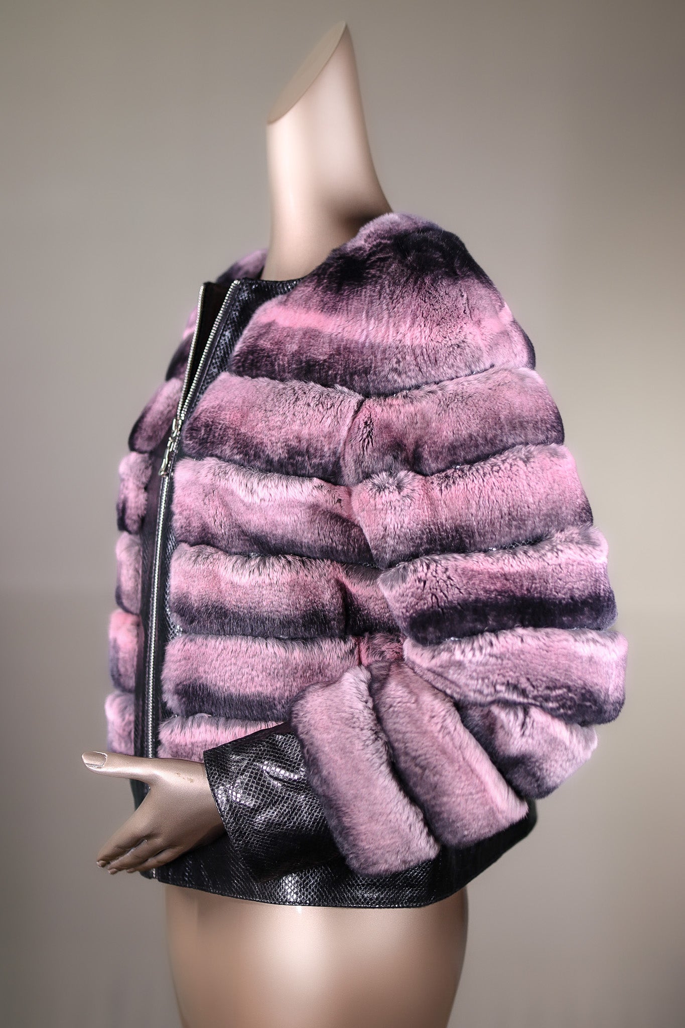 Cross-Cut Chinchilla Rex Rabbit Bolero Jacket