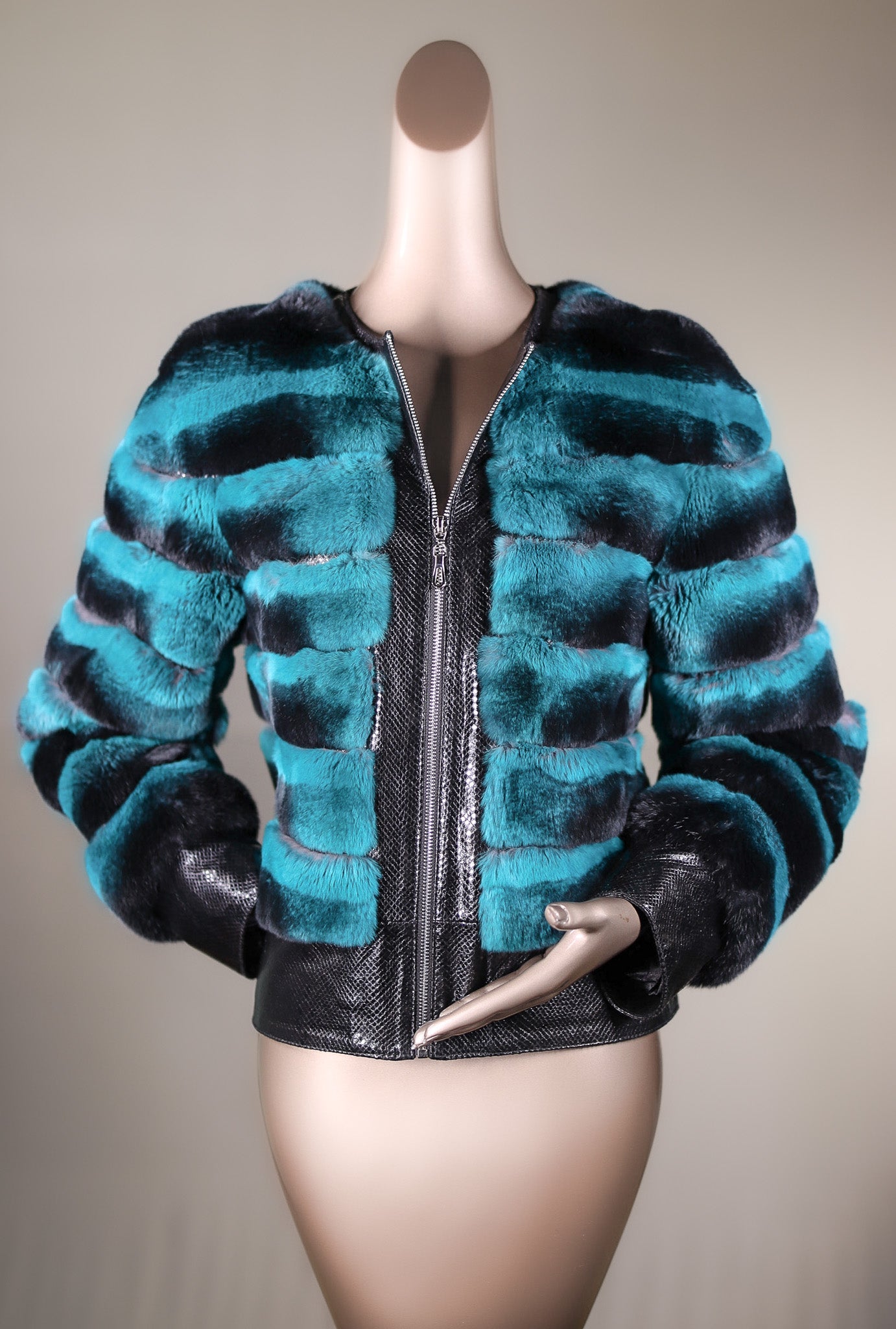 Cross-Cut Chinchilla Rex Rabbit Bolero Jacket