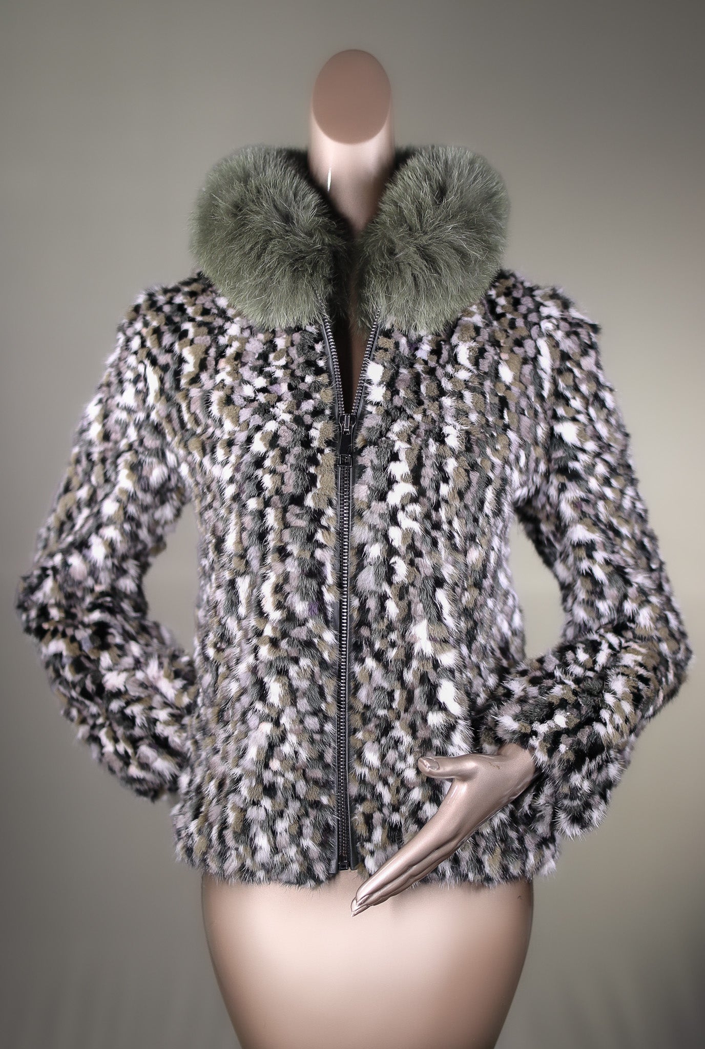 Speckled Mink Jacket with Fox Collar