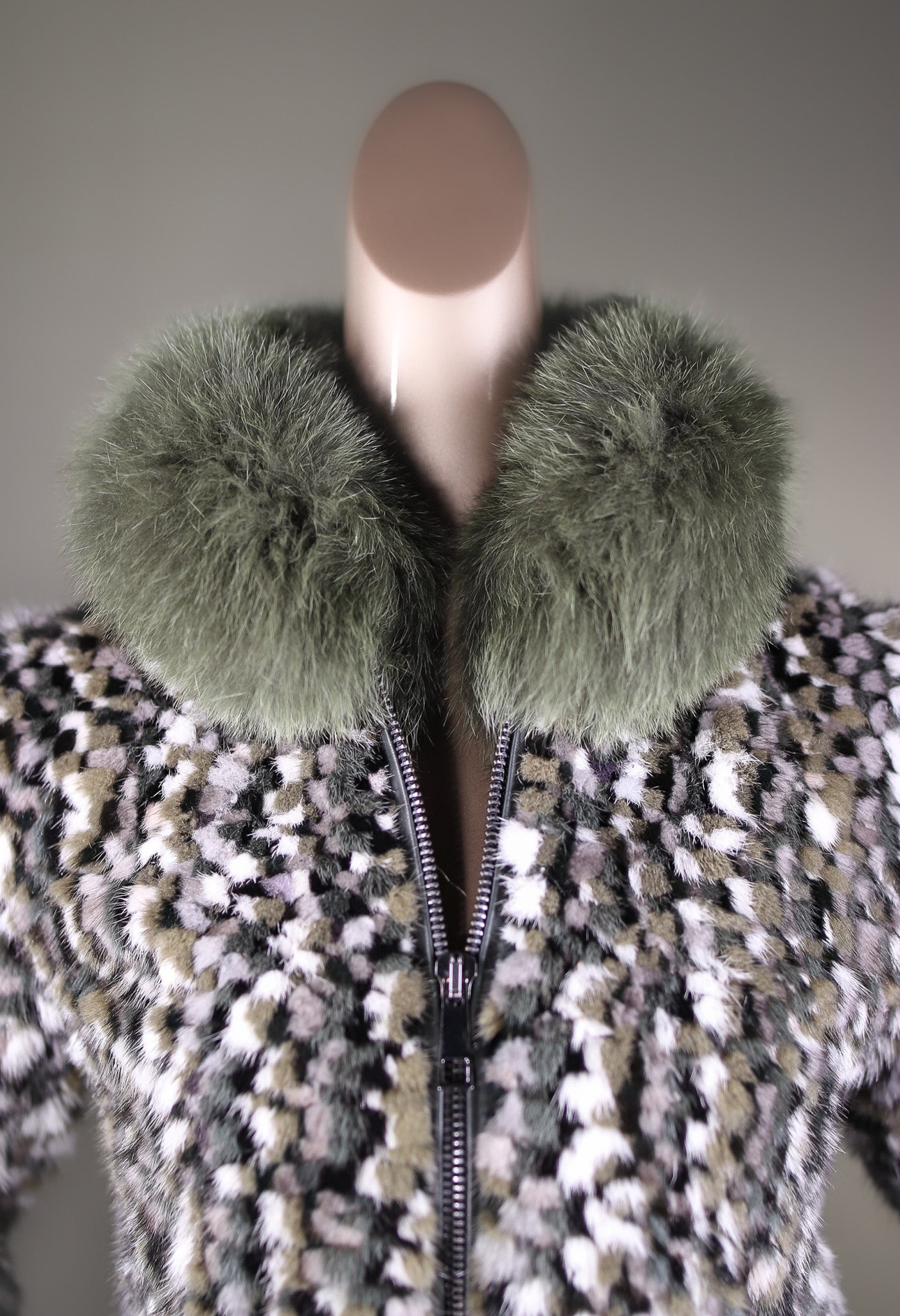 Speckled Mink Jacket with Fox Collar