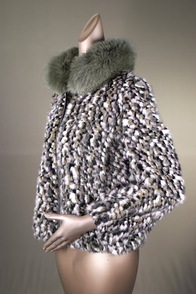 Speckled Mink Jacket with Fox Collar