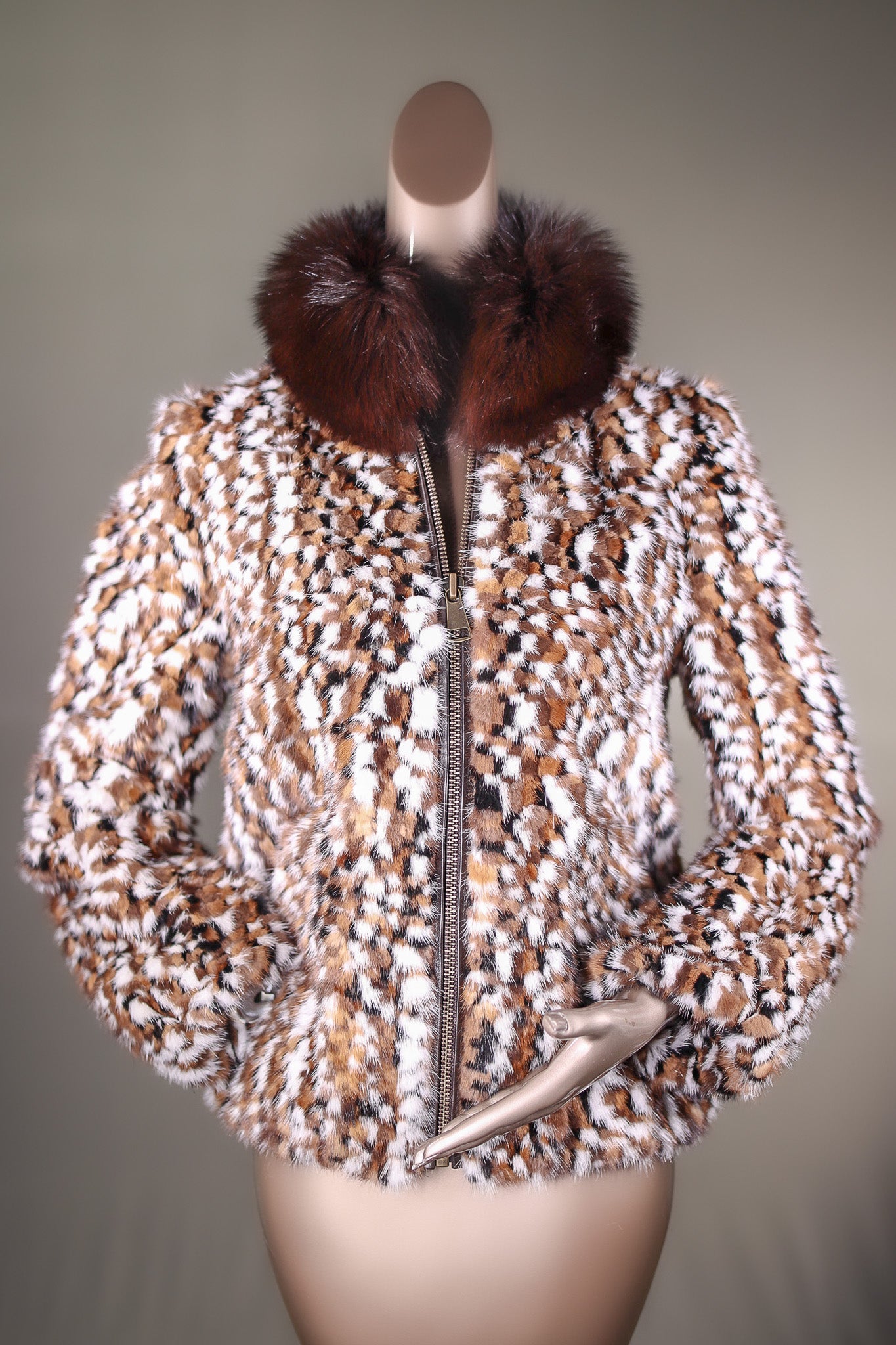 Speckled Mink Jacket with Fox Collar