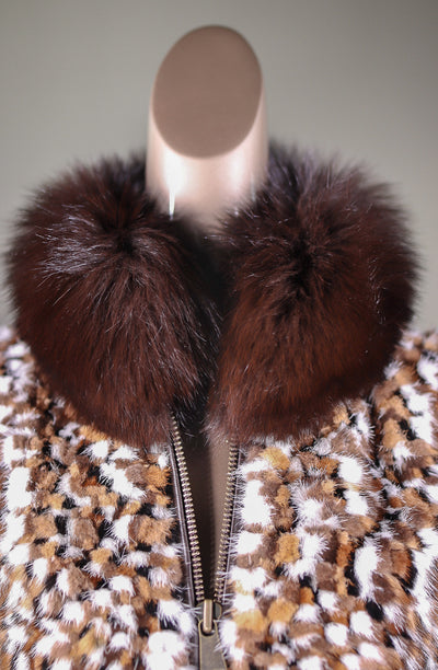 Speckled Mink Jacket with Fox Collar