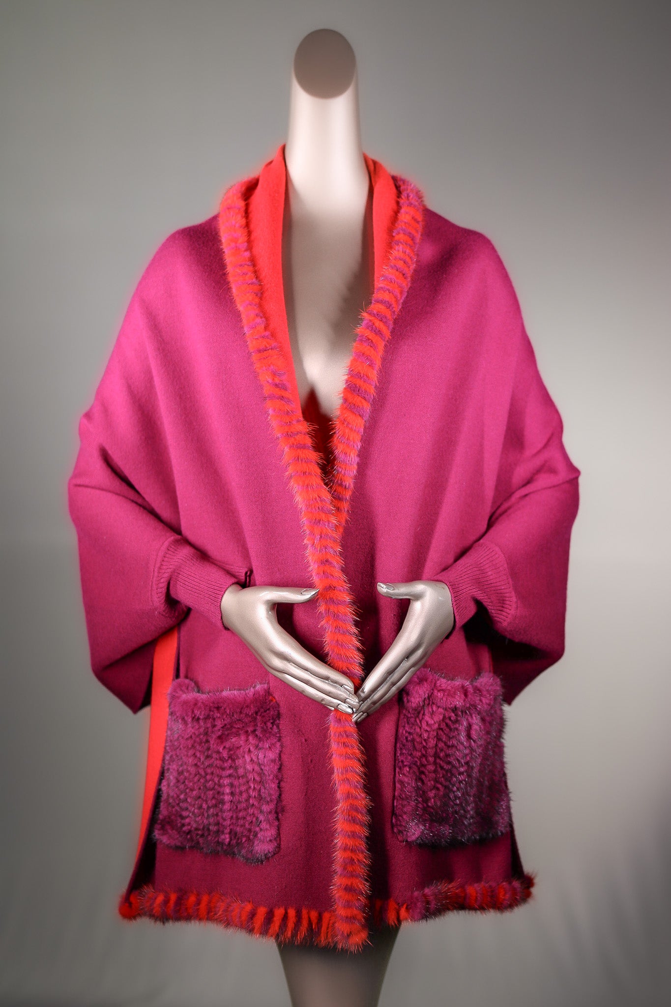 Woven Wool and Cashmere Cape with Two-Tone Mink Trimming