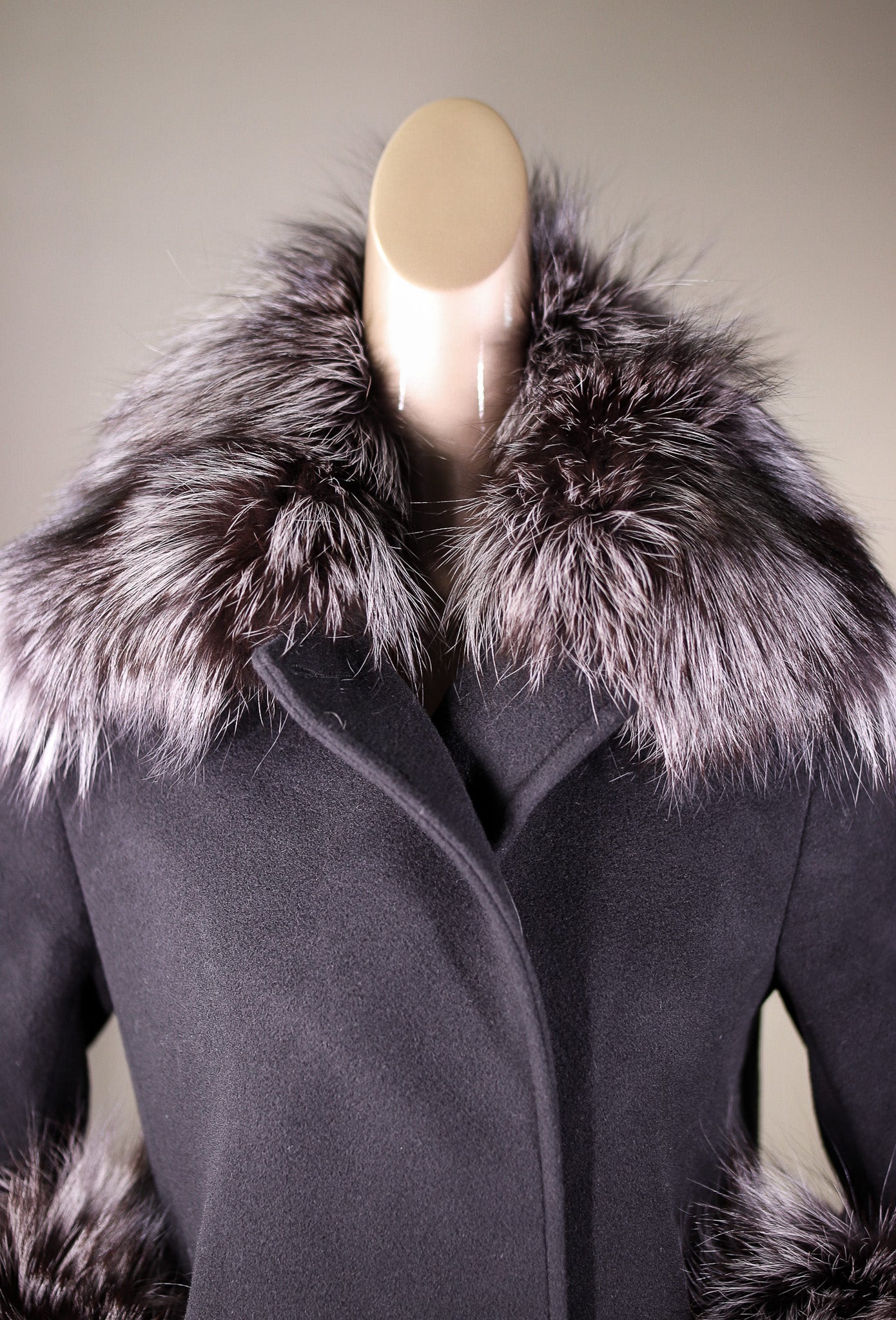 Woven Wool & Cashmere Jacket with Silver Fox Collar and Cuffs