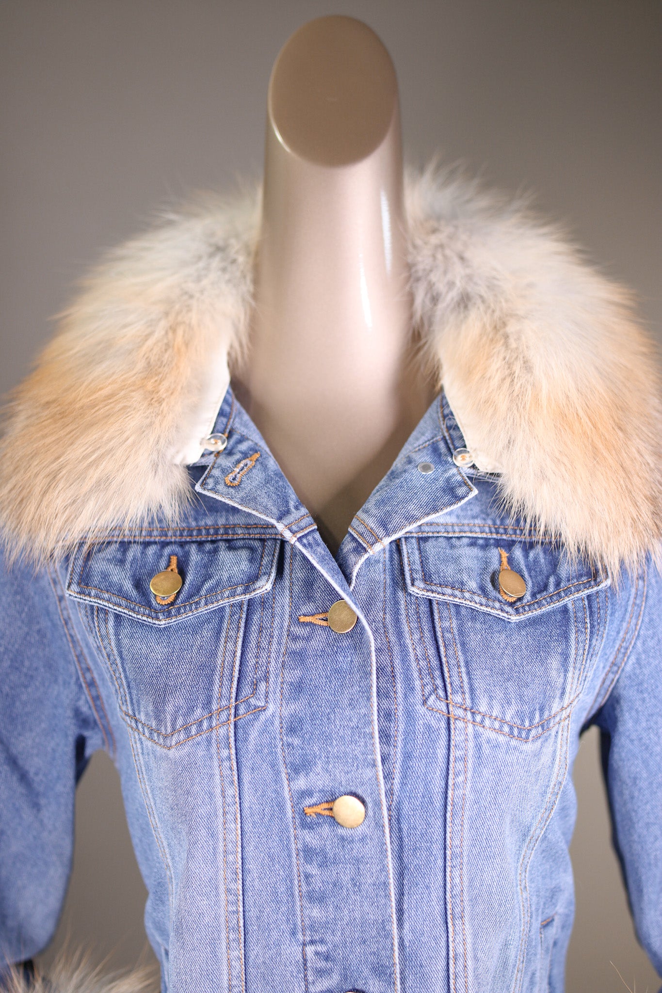 Denim Jacket with Golden Isle Fox Collar and Cuffs