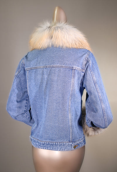 Denim Jacket with Golden Isle Fox Collar and Cuffs