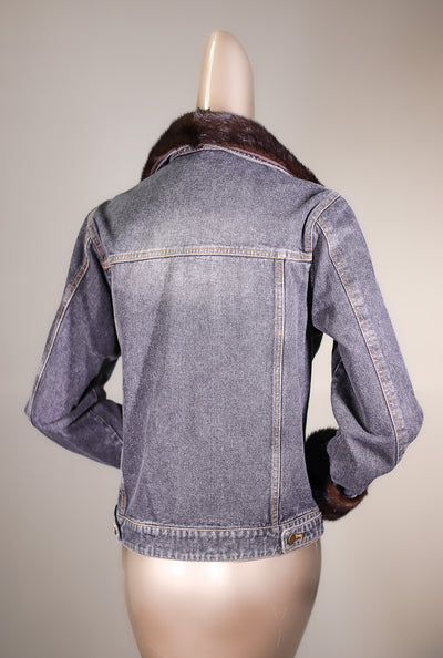 Dark Denim Jacket with Natural Mahogany Mink Tuxedo and Cuffs