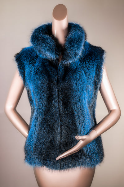 Full-Skin Dyed Blue American Raccoon Vest