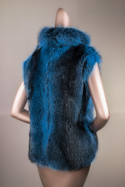 Full-Skin Dyed Blue American Raccoon Vest