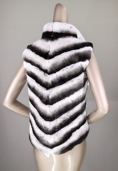 Chevron-Cut Chinchilla Rex Rabbit Vest Reversible to Puffer