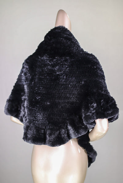 Knitted Chinchilla Rex Rabbit Ruffled Shawl