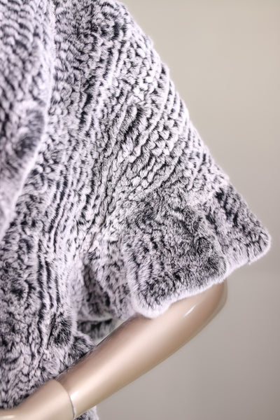 Knitted Chinchilla Rex Rabbit Ruffled Shawl