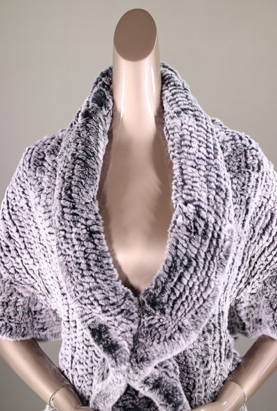 Knitted Chinchilla Rex Rabbit Ruffled Shawl