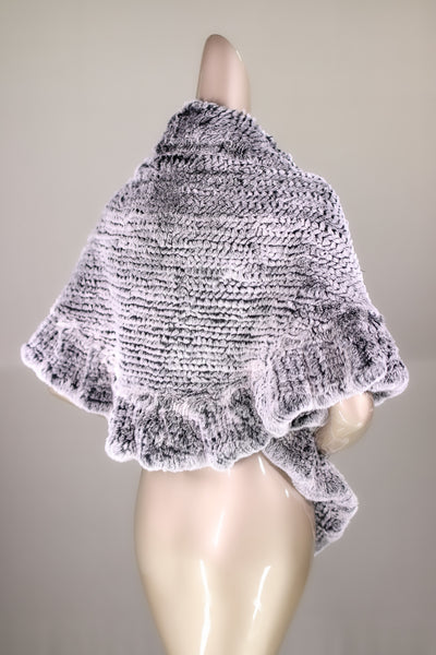 Knitted Chinchilla Rex Rabbit Ruffled Shawl