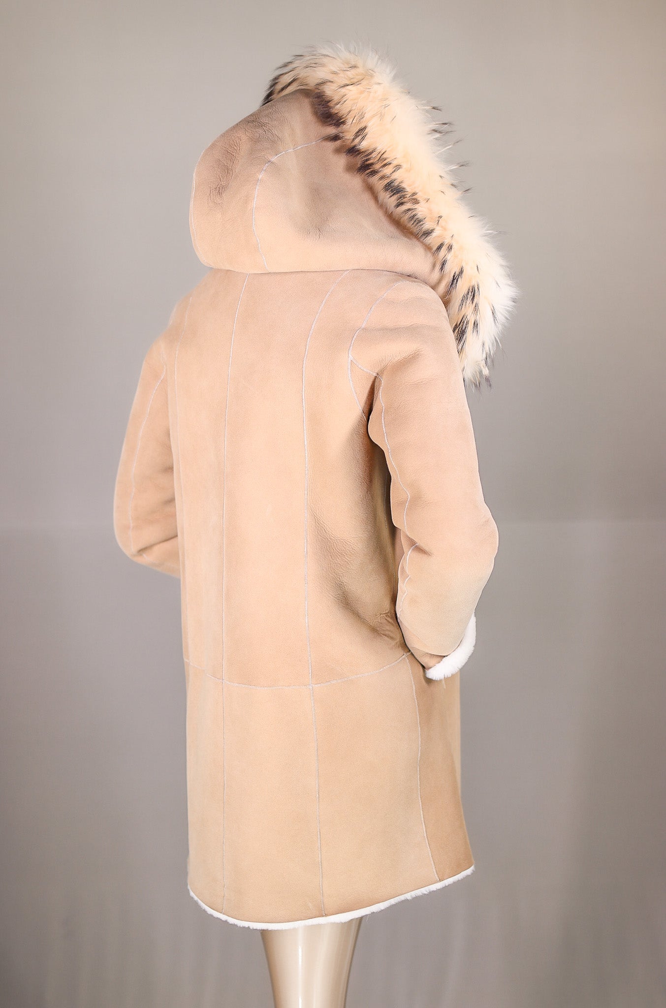 Italian Lamb Suede Hooded Jacket Reversible to Shearling