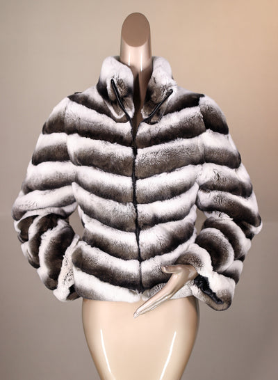 Chinchilla REX Rabbit Chevron-Paneled Reversible Jacket