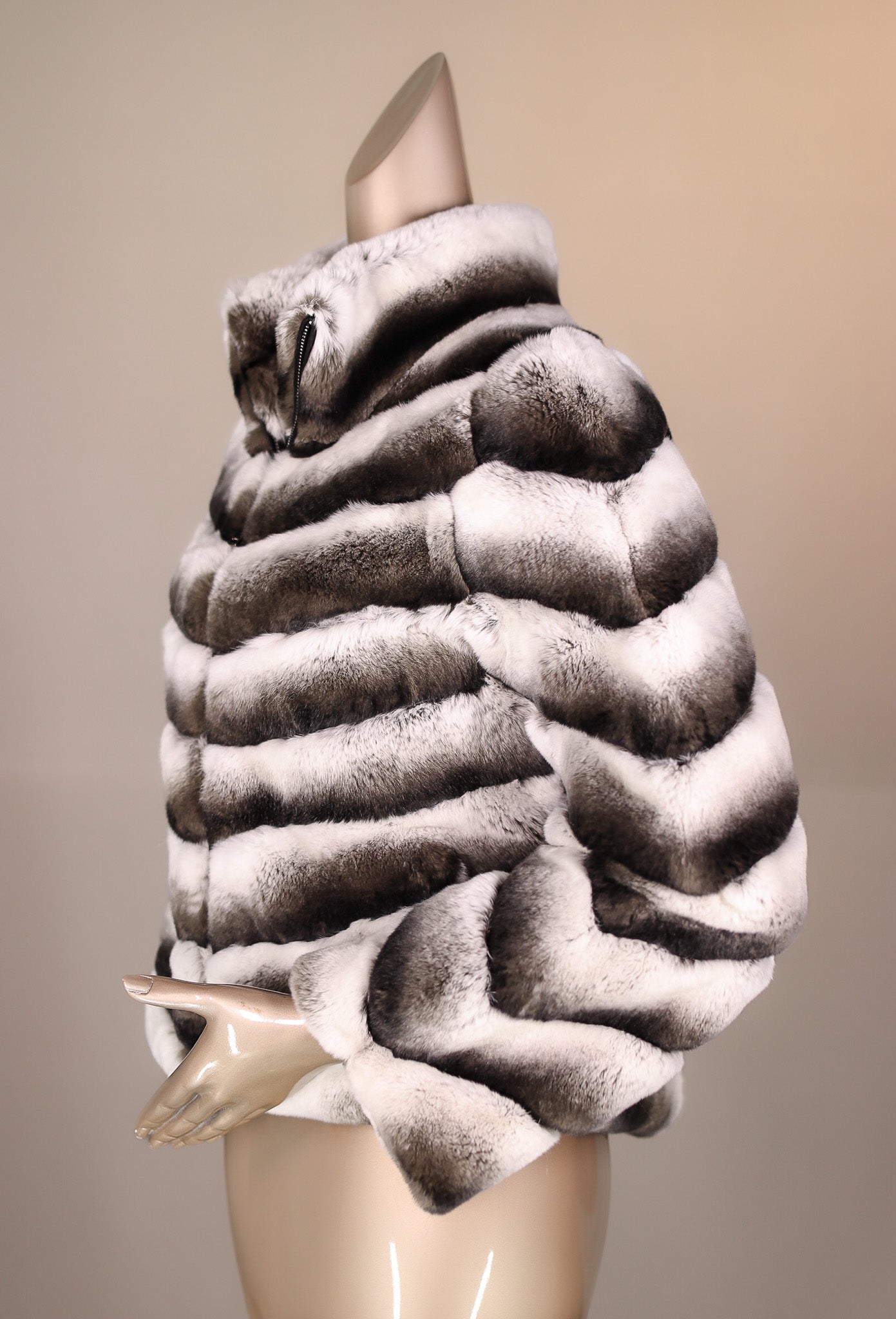 Chinchilla REX Rabbit Chevron-Paneled Reversible Jacket