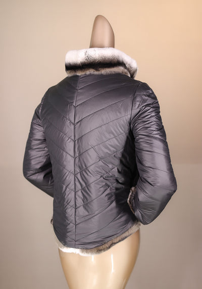 Chinchilla REX Rabbit Chevron-Paneled Reversible Jacket