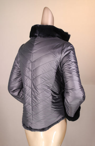 Chinchilla REX Rabbit Chevron-Paneled Reversible Jacket