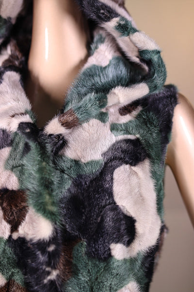 Camo Sectional Mink Hooded Vest Reversible to Taffeta Rainwear