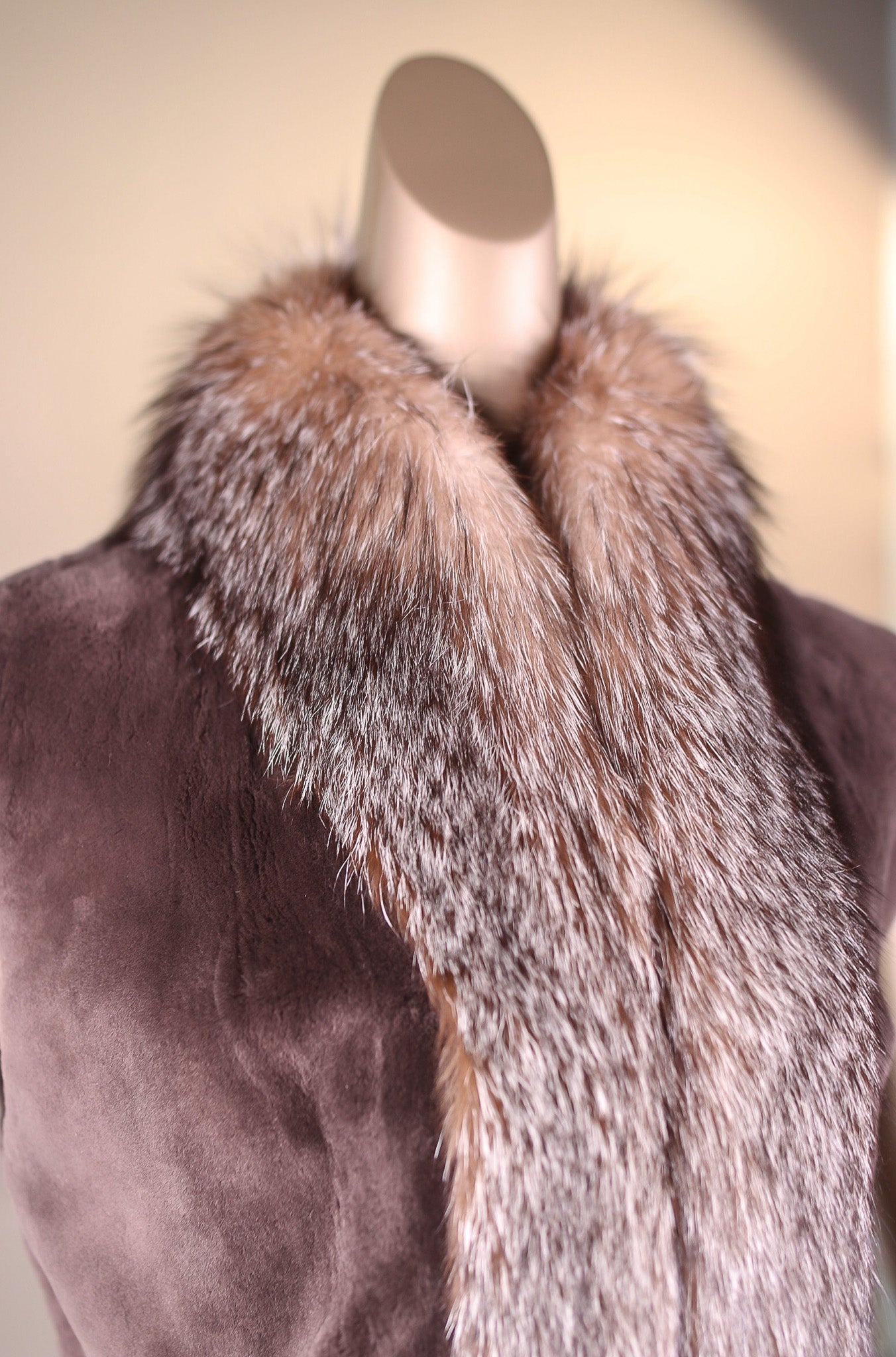 Sheared Beaver Vest with Fox Tuxedo