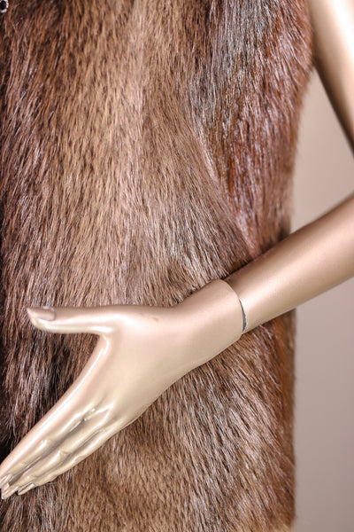 Natural Long Hair Beaver Hooded Vest with Finn Raccoon Ruff