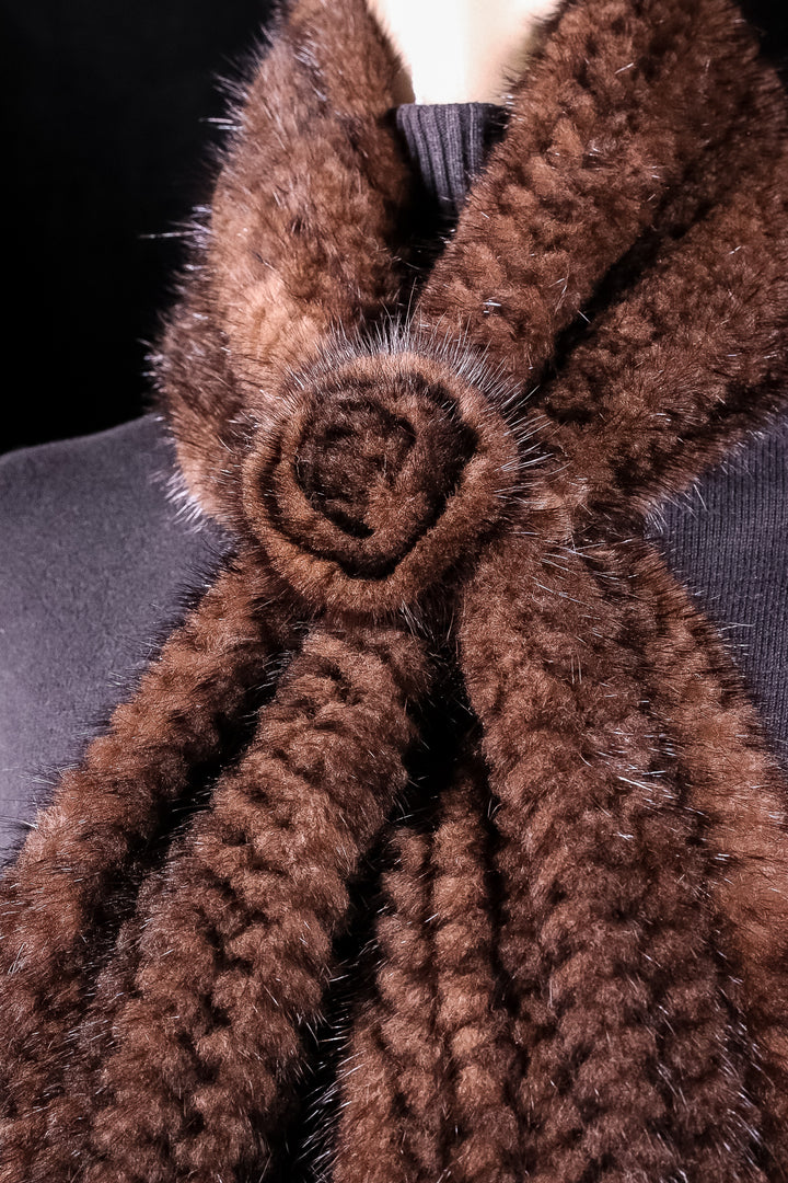 Natural brown mink outlets fur scarf with beautiful ribbon