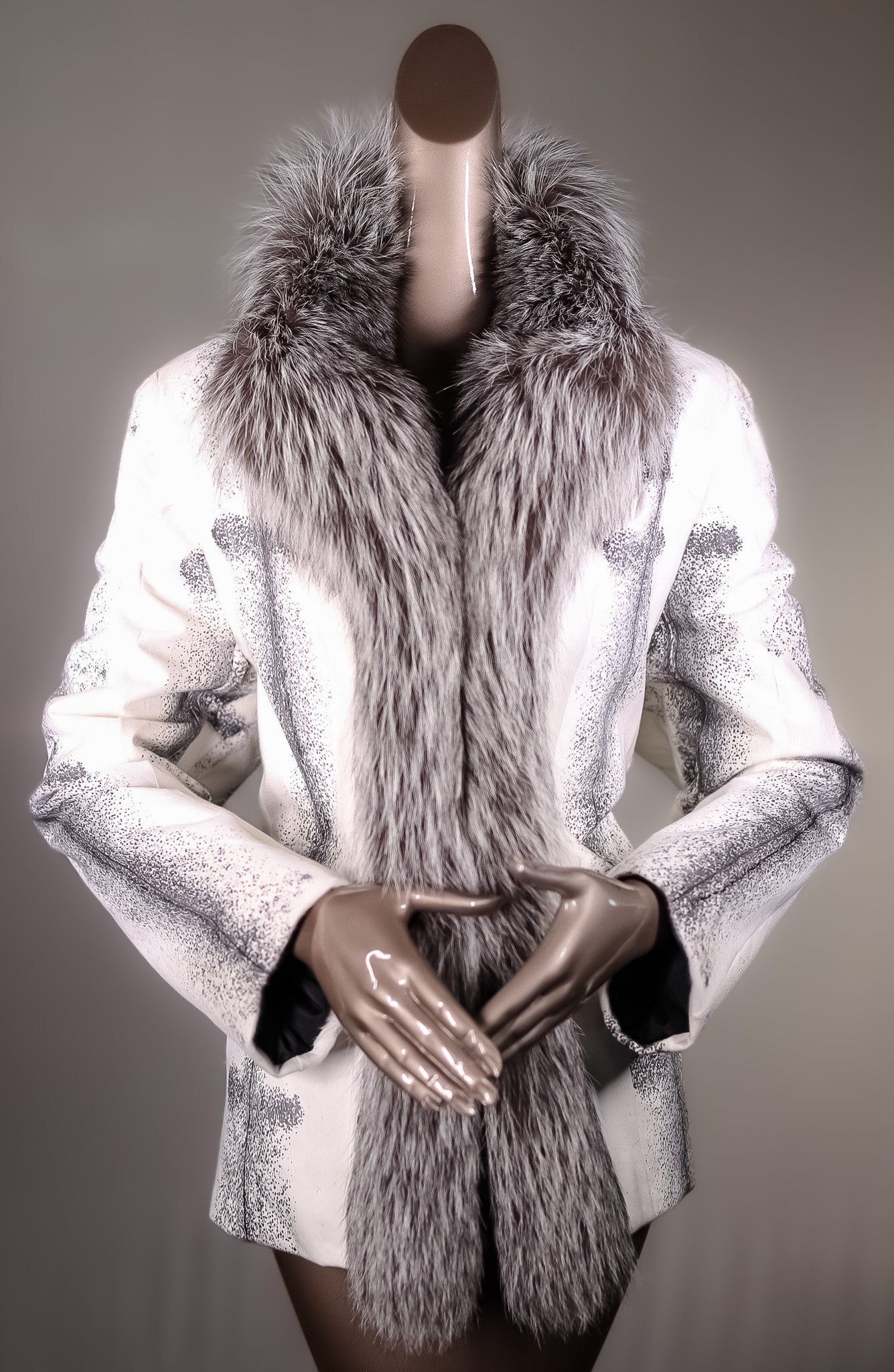 Cross Goat Skin Jacket with Silver Fox Tuxedo