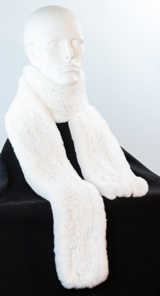 Knitted White Chinchilla Rex Rabbit Scarf – Alaska Fur Gallery, Inc.