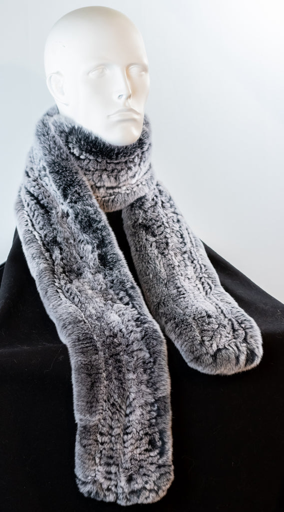 Knitted Black Chinchilla Rex Rabbit Pull-Through Rosette Scarf – Alaska Fur  Gallery, Inc.